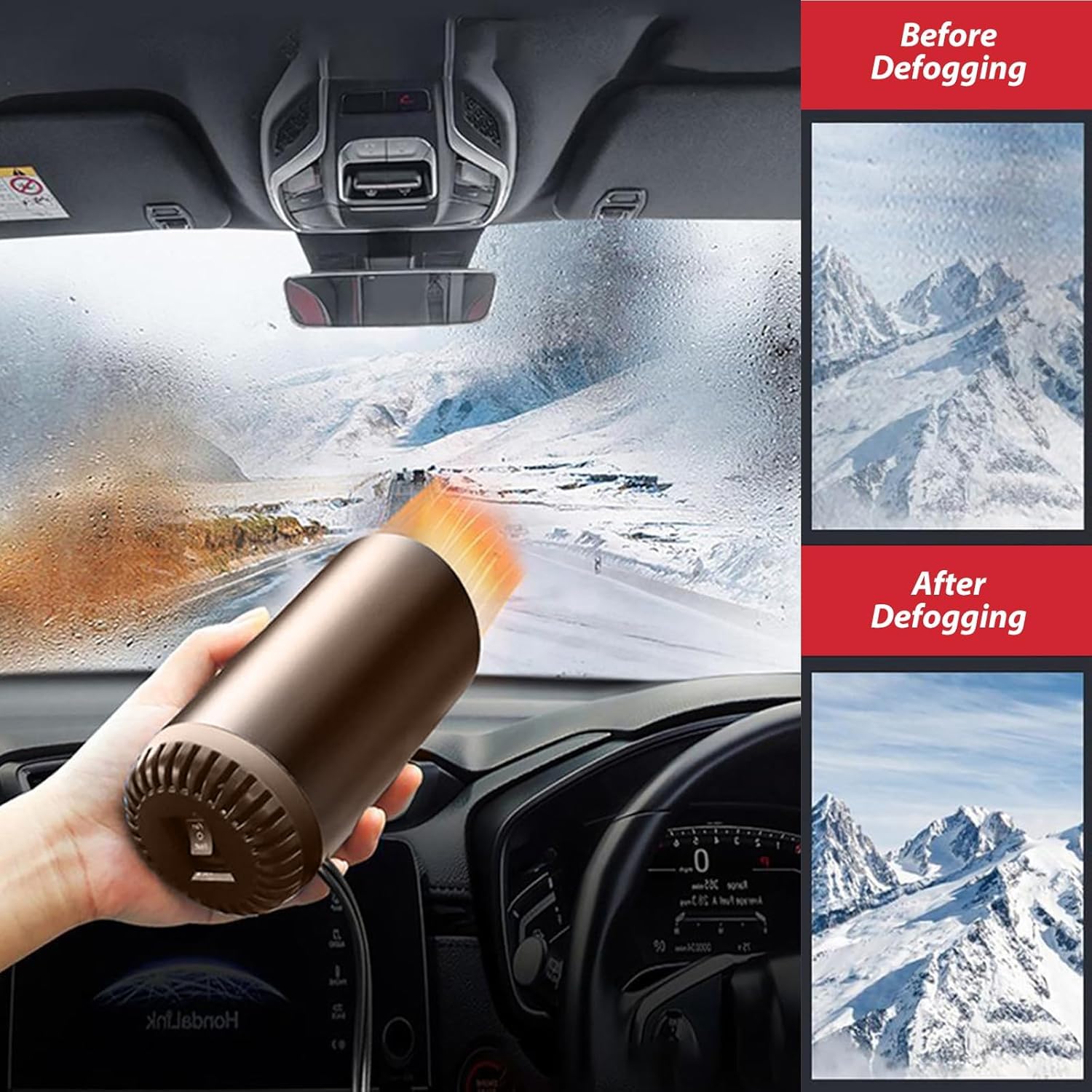 Auto Heizung, 12V Tragbare Heizung, Zigarettenanzünder Plug-In Defroster, 2-in-1 Heizung & Kühlung Schnelles Auftauen Defogger mit Saugnapfhalter