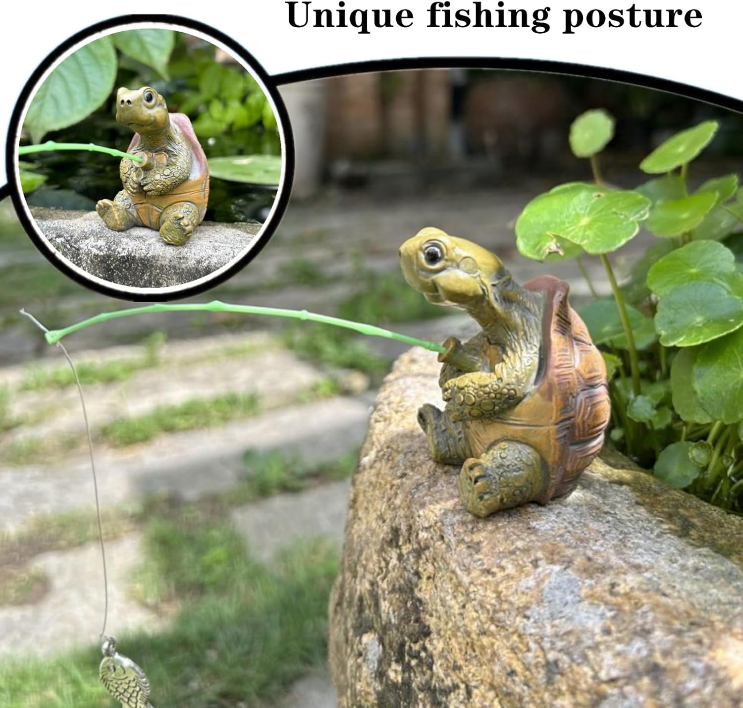 1 Pcs Turtle Fishing Statue Creative Resin Turtle Statue Pond Decor for Outdoor Garden - Image 5