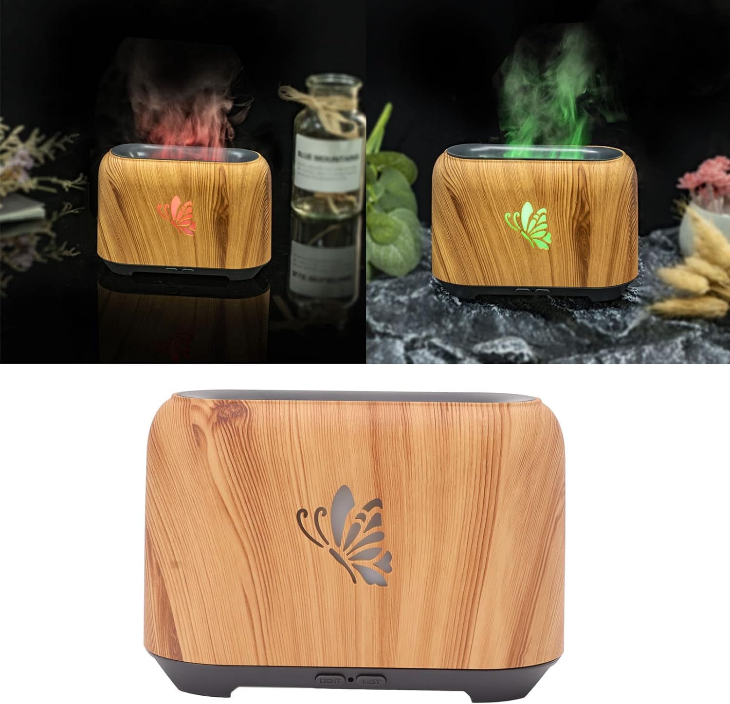 per Uso Domestico Umidificatore a Fiamma, previene la secchezza Umidificatore con diffusore di Fiamma 150 ml for Auto for Ufficio (Grana Chiara)(Light Grain)