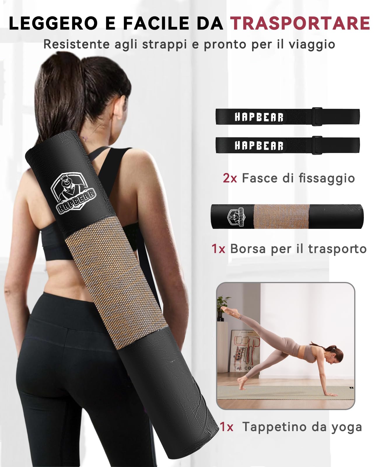 HAPBEAR Tappetino Yoga XXL 213×76cm – Tappetino Palestra Grande in Lino Naturale 6mm, Antiscivolo e Spesso – Tappeto Yoga per Casa, Pilates, Allenamento, Stretching e Fitness