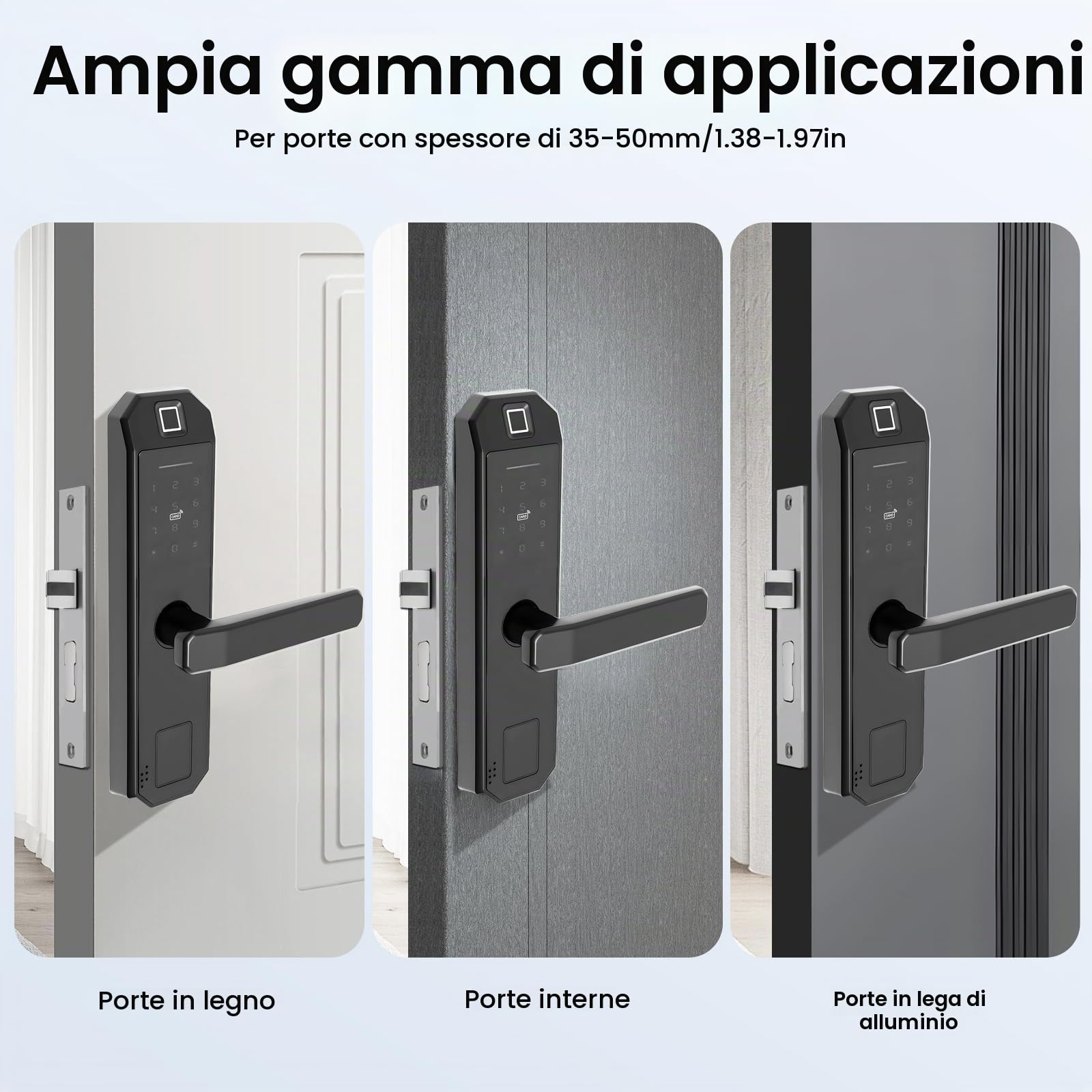 Serratura per porta con impronte digitali, modello interno, elettronico, codice PIN intelligente, robusta lega di zinco, accesso senza chiave, adatta per appartamenti e uffici, touch screen, 200