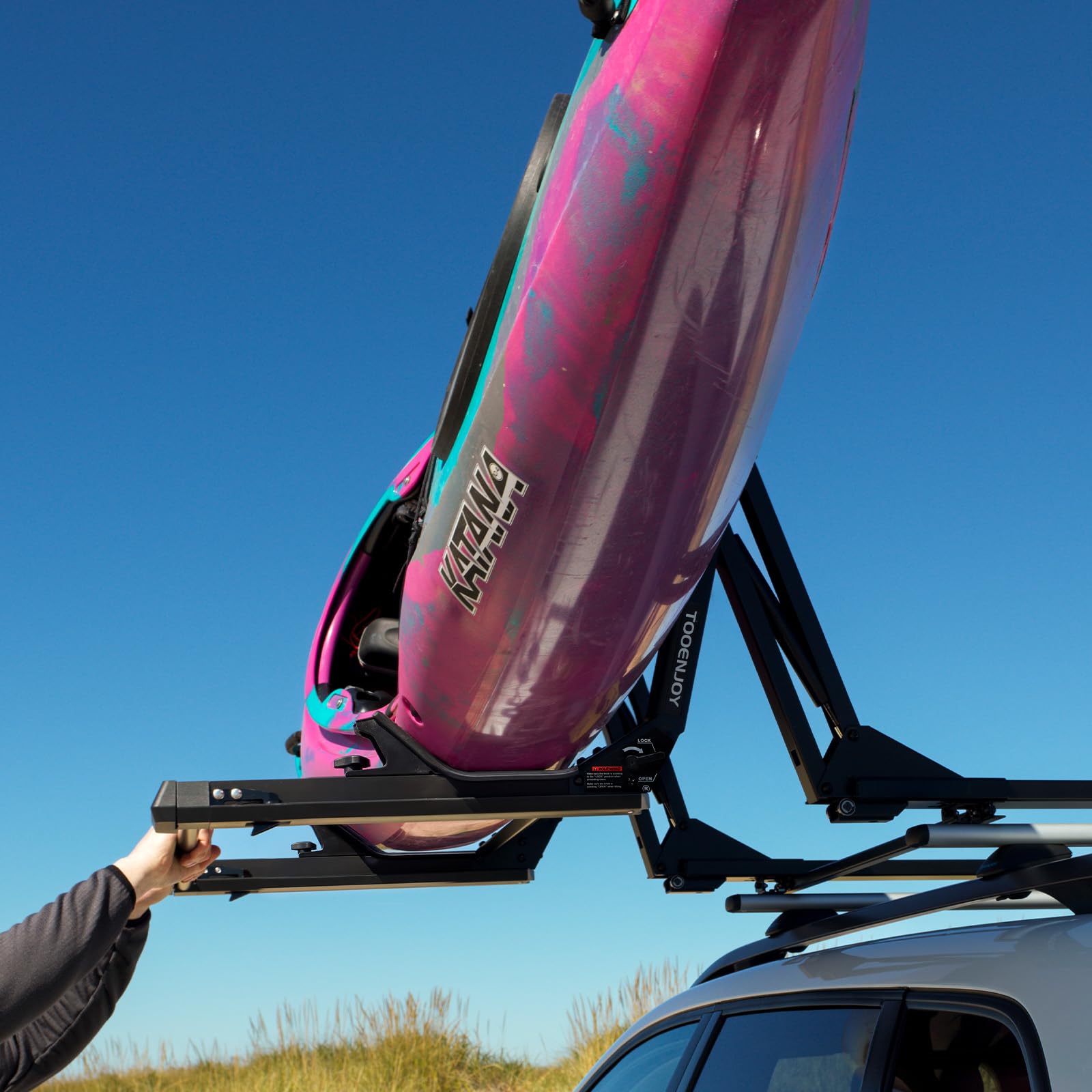 TOOENJOY Barre de Toit renforcée avec Assistance au Levage pour Kayak - Capacité 45 KG - Chargeur de Toit pour Kayak, canoë - Système élévateur d'assistance pour Chargement Facile