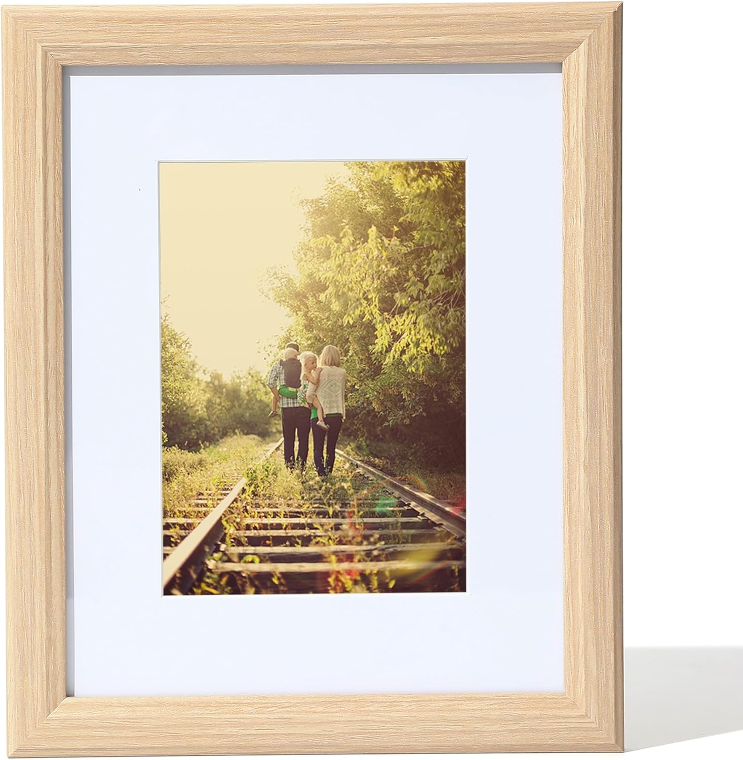 KTKDE 11x14 Picture Frame - Made to Display Pictures 8x10 with Mat or 11x14 Without Mat-Real Glass,Modern Style Wood Composite Frame,Natural Woodgrain picture frames- Wall Mounting Hardware 1pcs-Natural Woodgrain 11x14