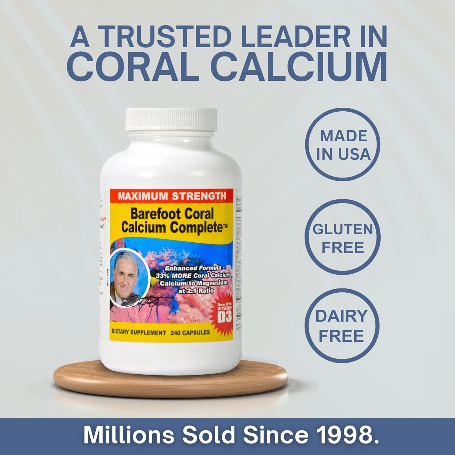 1500mg, 240 Capsules- Coral Calcium Supplement Developed by Bob Barefoot- Supports Overall Health & PH Levels- Contains Calcium, Magnesium & Vitamin D3