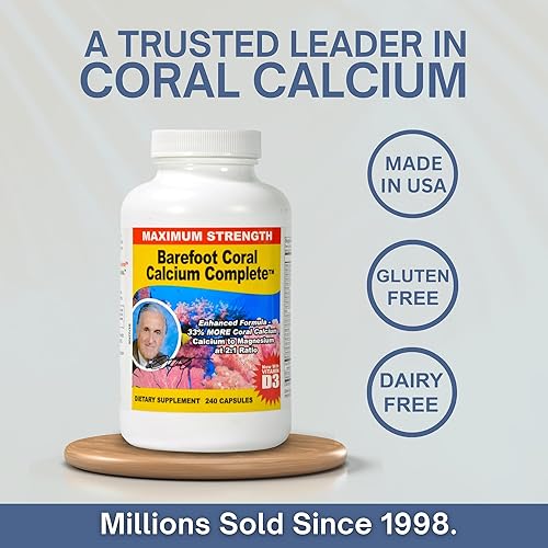 Miniatura 7 de Barefoot Coral Calcium Complete 1500 mg 240 cápsulas suplemento de calcio de coral desarrollado por Bob Barefoot apoya la salud general y los