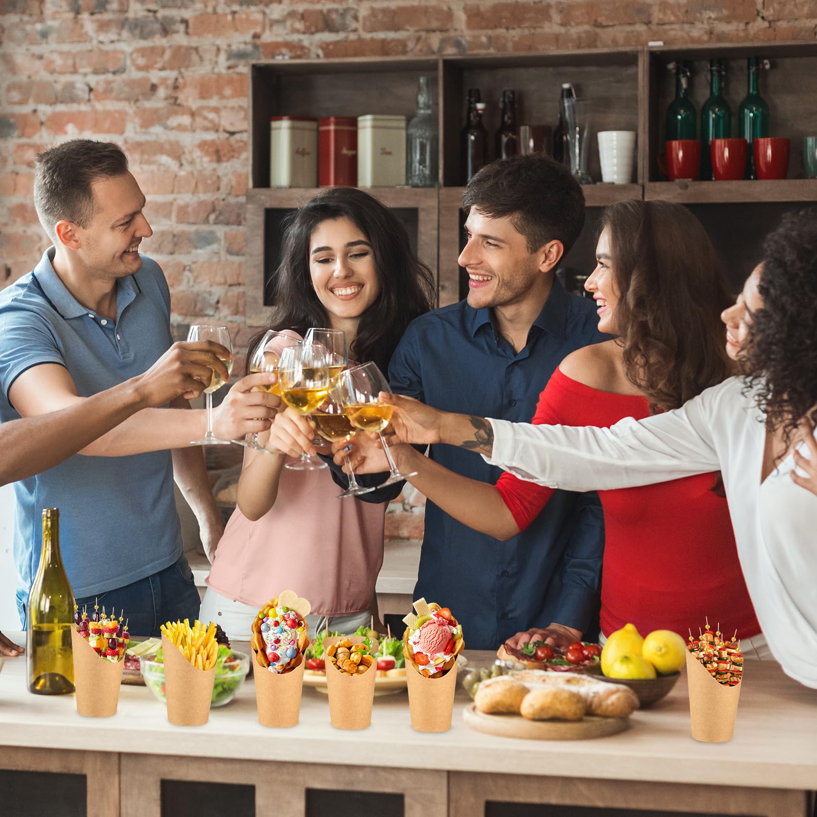 ASTARON 50 Charcuterie-Einwegbecher mit Stäbchen, Pommes-Frites-Halter, Snackbecher für Cocktailpartys, 12-oz-Papier-Vorspeisenbecher mit 200 Spießen, Zahnstochern für Partyzubehör