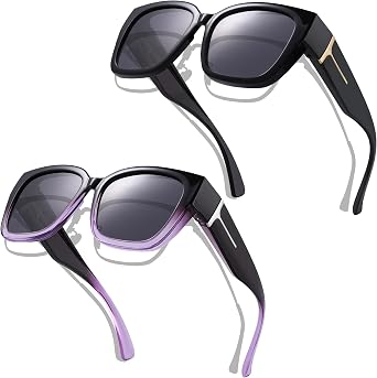 KesaPlan 2 Pack Polarized Fit Over Glasses Sunglasses for Women Men, Oversized Square Wrap Around Shades UV Protection