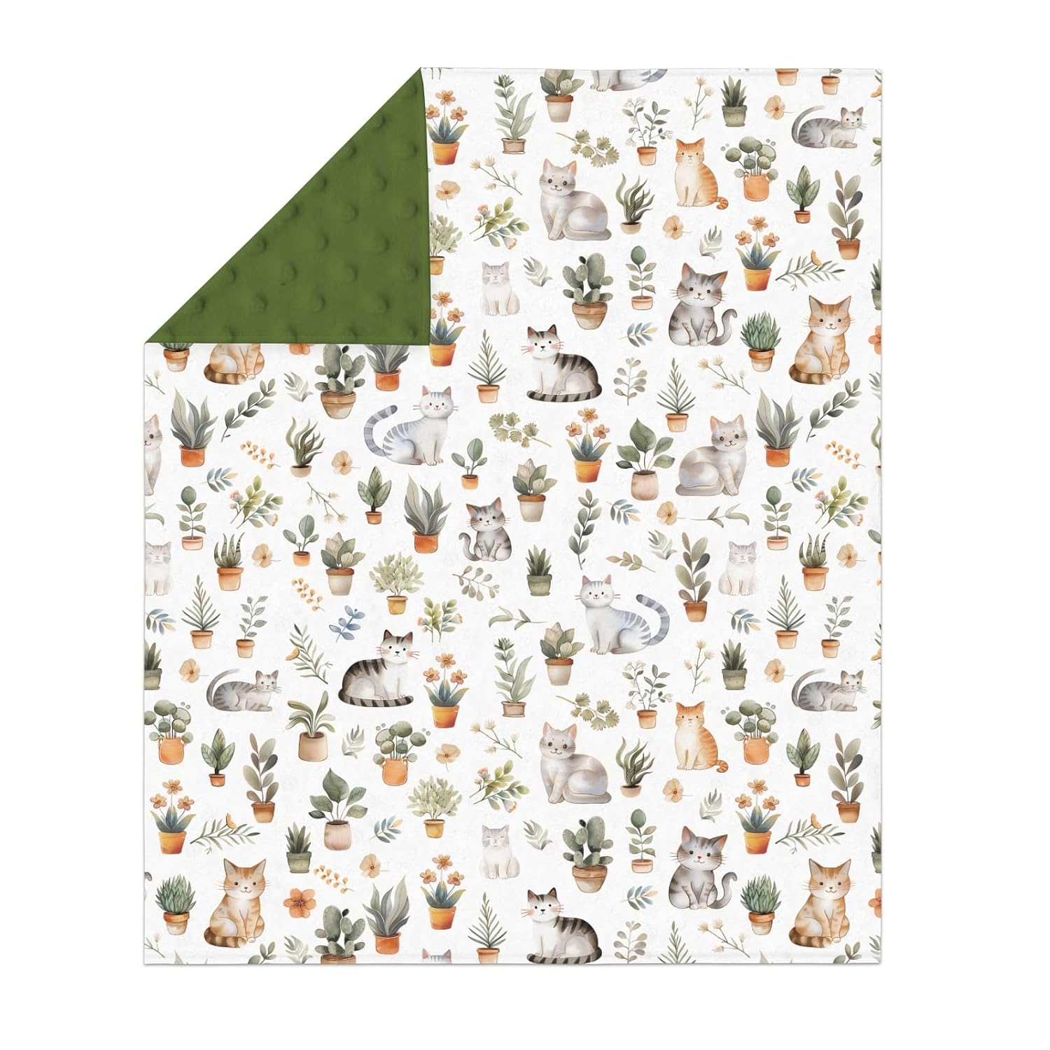 Watercolor Cats Boho Leaves Flowers Baby Blanket Girl Boy Dotted Backing Double Layer Cute Cats Tropical Plants Soft Swaddle Receiving Blanket Newborn Toddler Nursery Crib Bed Throws 30x40
