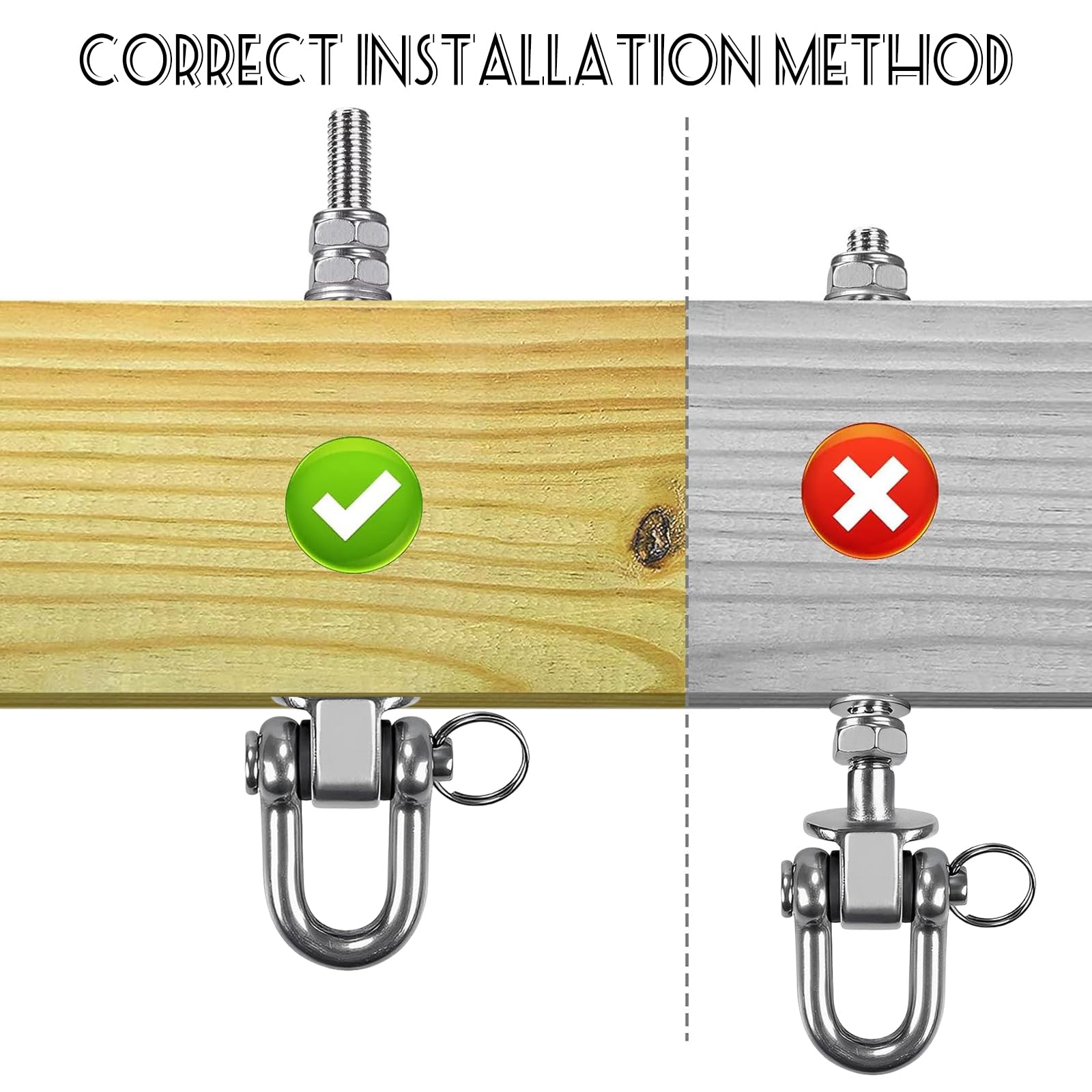 Swing Hanger BearingSuuwwn 2pcs Heavy Duty Hammock Hook M10 Hanging Chair Screw Eye Bolt Swivel Ceiling Beam Mounting Bracket 180mm - Image 4