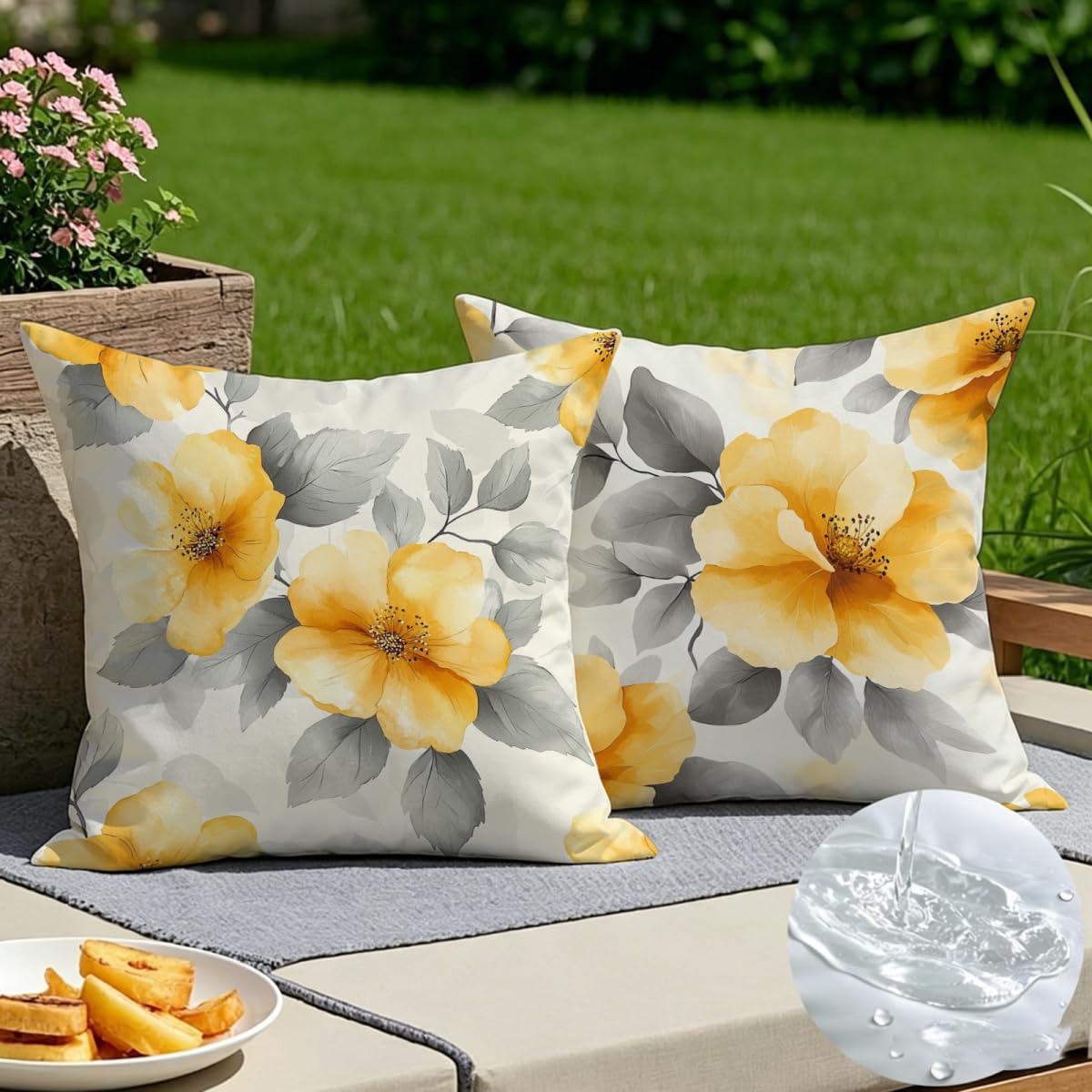 Housse de coussin 55x55 coussin exterieur impermeable jaune taie d'oreiller lit