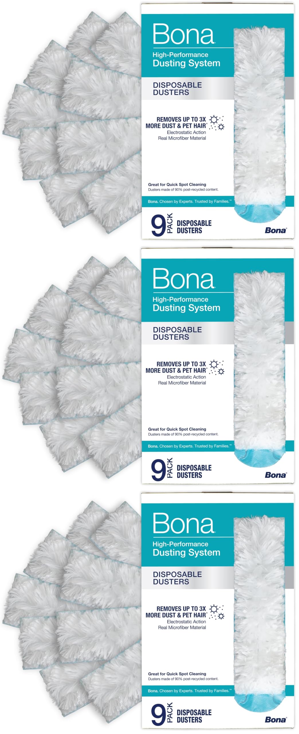 Bona Disposable Duster Refills - High Performance Dusting System - Microfiber Dusters Remove Dust and Pet Hair for Quick Spot Cleaning, 9 Count (Pack of 3)