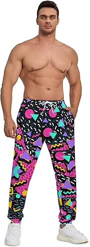Vista 4 de Pantalones deportivos para hombre, disfraces de entrenamiento de los años 80, divertidos pantalones deportivos con bolsillos, pantalones deportivos