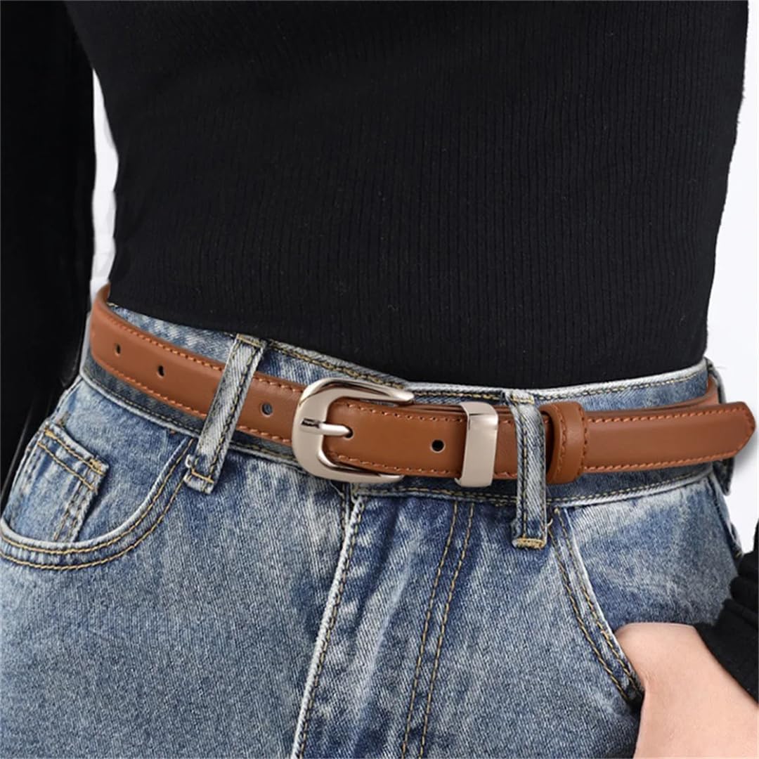Cinturón de piel auténtica para mujer, elegante, ancho, casual, con hebilla plateada, para vestidos, jeans, accesorios