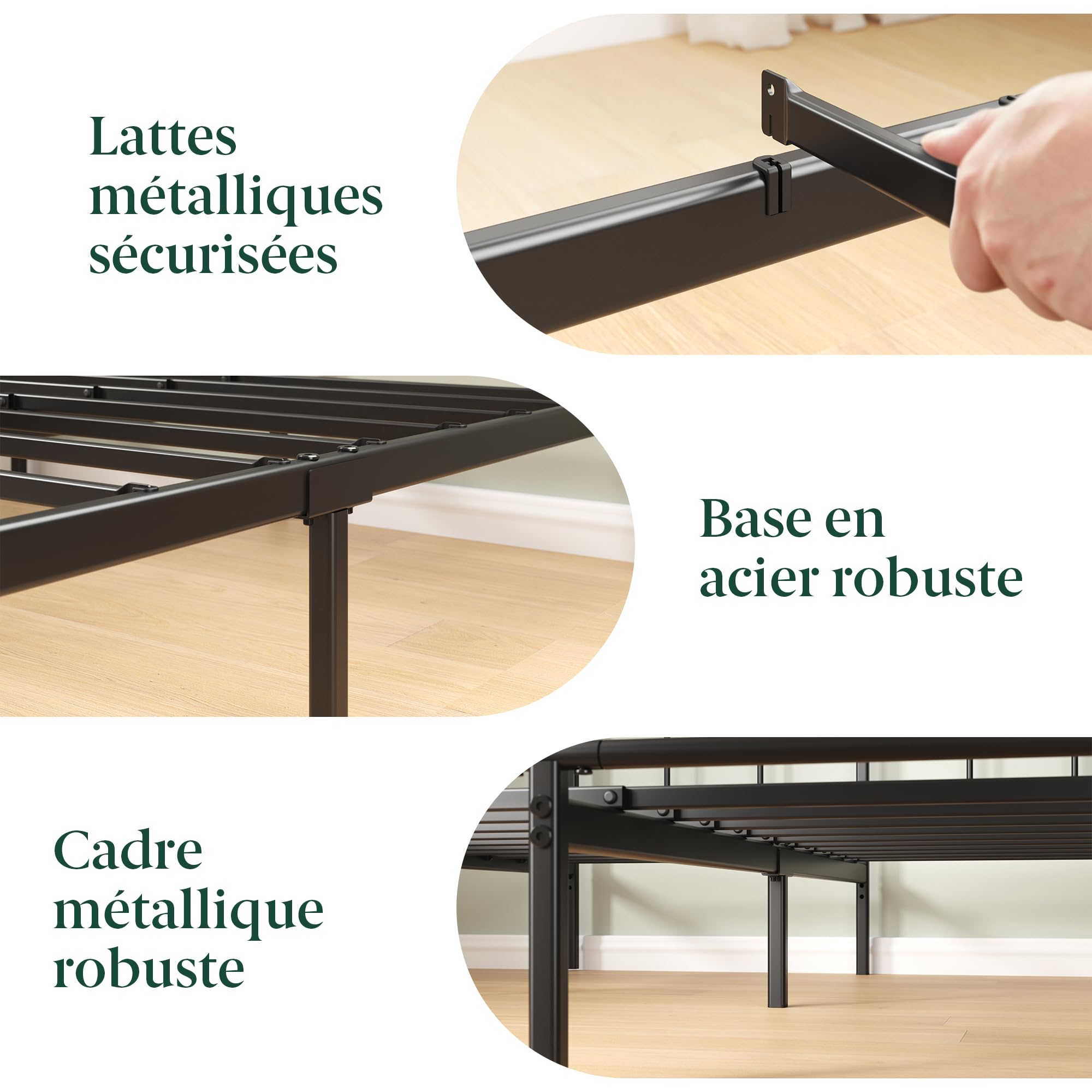 Zinus Elias Sommier 140x190 cm avec Lattes en Métal - Cadre & Tête de Lit 2 Personnes en Métal - Hauteur 30 cm pour Rangement - Montage Facile - Noir