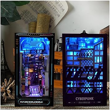 Book Nook Cyberpunk Style Hand 3D Dimensional Book Stand Model Ornaments Unzip Blue Cool Miniature Book Nook Shelf Insert