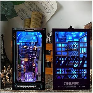 Book Nook Cyberpunk Style Hand 3D Dimensional Book Stand Model Ornaments Unzip Blue Cool Miniature Book Nook Shelf Insert