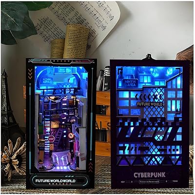 Book Nook Cyberpunk Style Hand 3D Dimensional Book Stand Model Ornaments Unzip Blue Cool Miniature Book Nook Shelf Insert