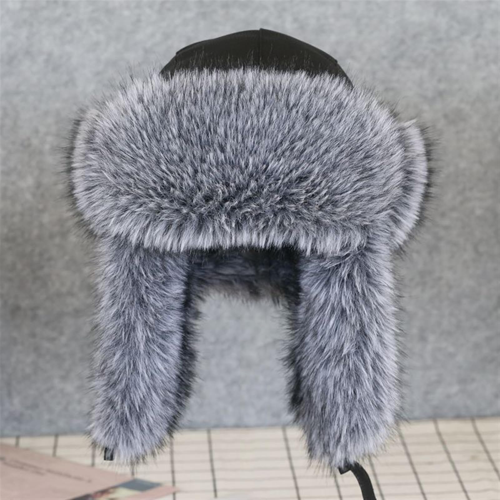 Reyox Trapper Hat for Men Women, Winter Hat with Ear Flaps, Ushanka Hat, Artificial Leather Russian Hat Black 2 Small