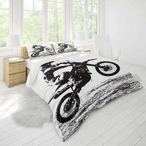 Miniatura 2 de Juego de ropa de cama de motocross tamaño Queen, juego de funda de edredón de 3 piezas con temática de deportes extremos con fundas de almohada para