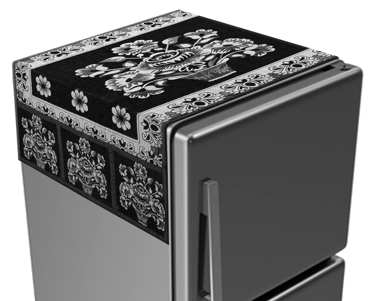 Kuber Industries Flower Printed Cotton Fridge Top Cover, Protect for Scratches, Wear & Tear and Dust with 6 Utility Side Pockets (Black), Standard (B09PGBB41Q) Amazon Price History, Amazon Price Tracker