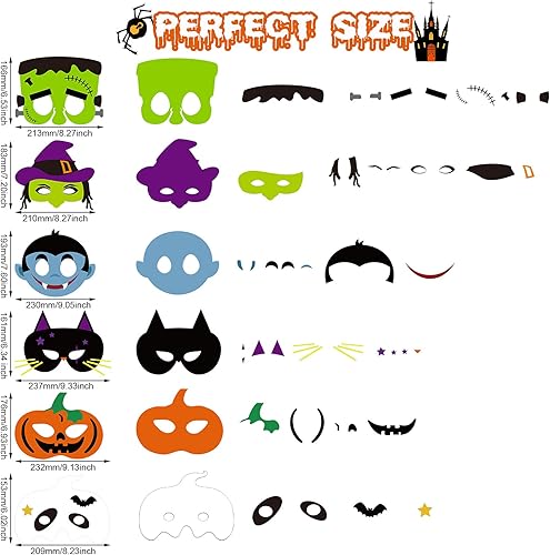 Miniatura 2 de Sumind Kit de 18 piezas de máscara de Halloween para manualidades, máscara adhesiva de fieltro, calabaza, fantasma, vampiro, bruja, gato, disfraz de