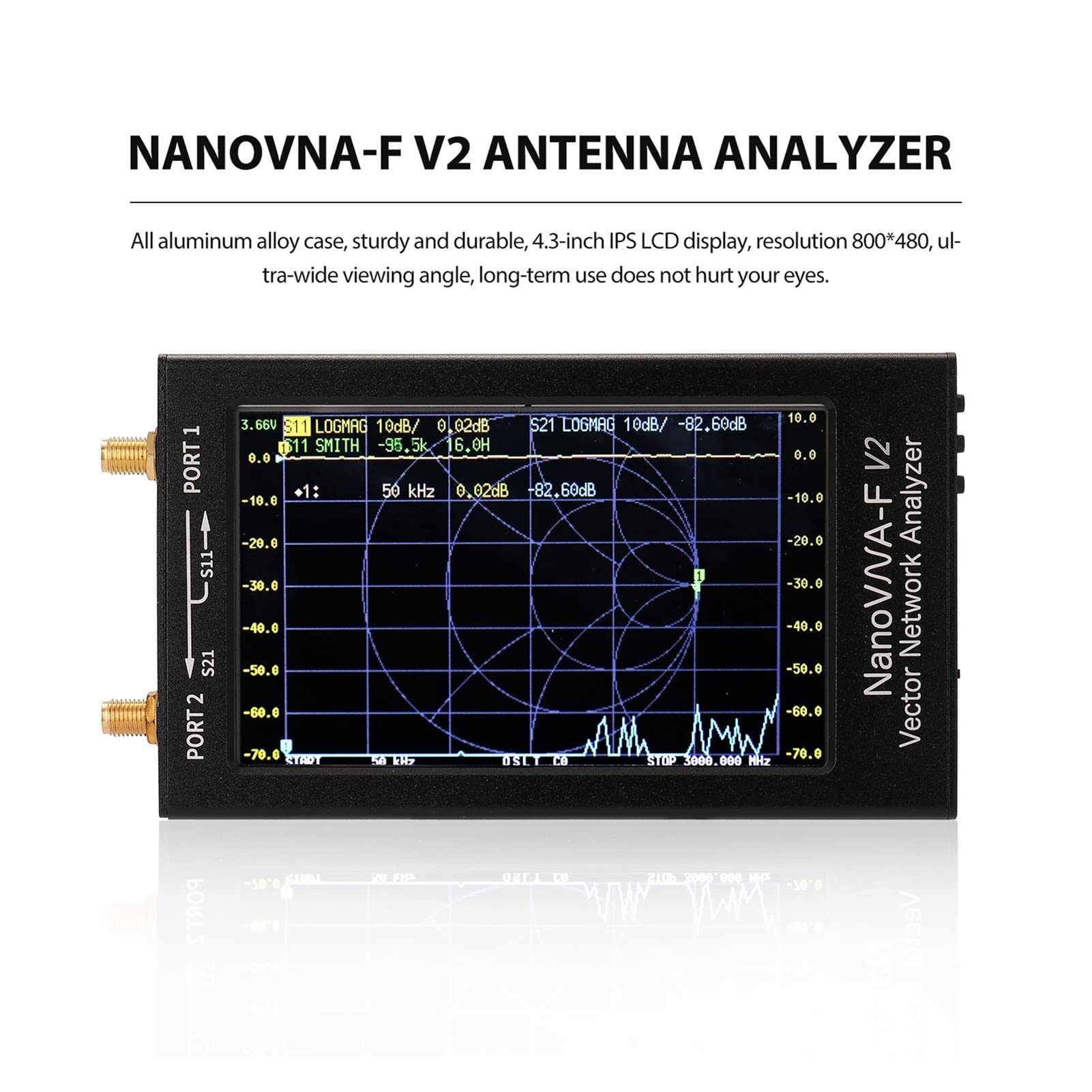 Nätverksanalysator, Analizator anteny VNA-F V2 4.3 Cal IPS LCD Wyświetlanie analizatora sieci wektorowej S-A-A-2 Analizator anteny krótka fala HF VHF UHF(2.8 Inch V2)
