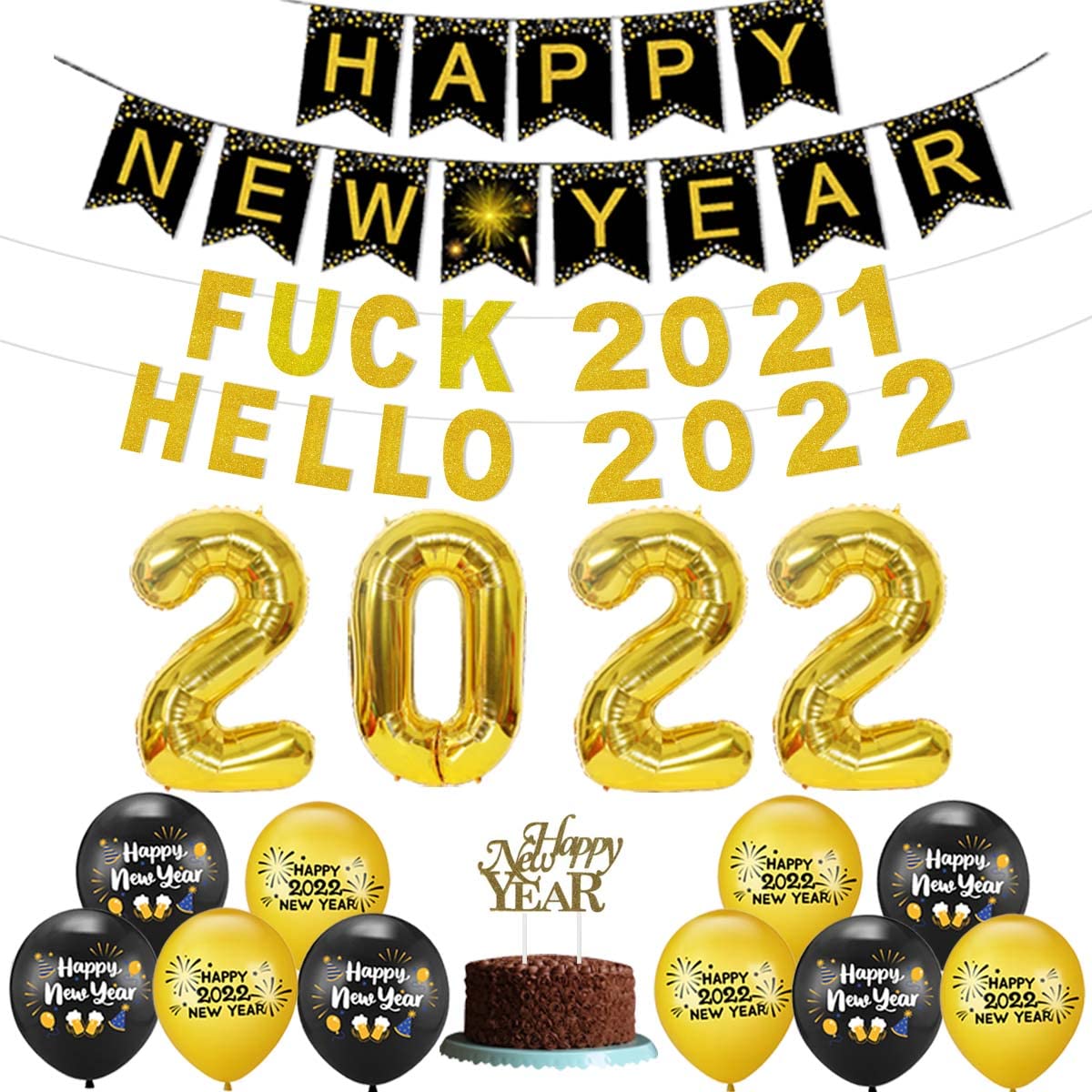 Amazon.com: New Years Eve Party Supplies Happy New Year Banner Cake Topper  Balloons for Cheers to 2022 Holiday Party : Toys & Games
