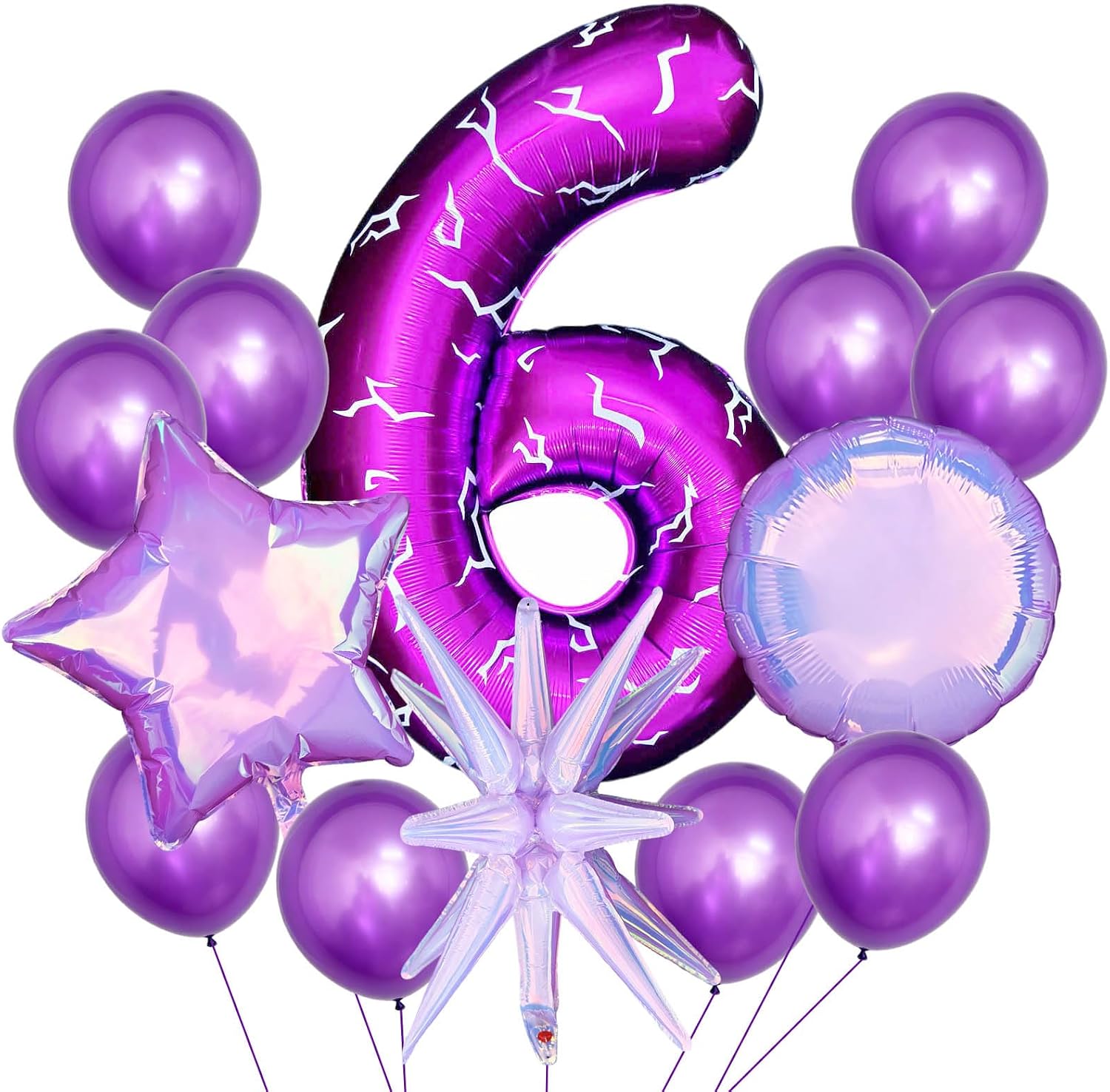 K-pop Music Movie Party 40 Inch Number 6 Balloon Purple Lightning Mark Design Large Foil Mylar Balloon, Birthday Decorations Anniversary Garland Arch Supplies, 14 Pcs Balloon Kit