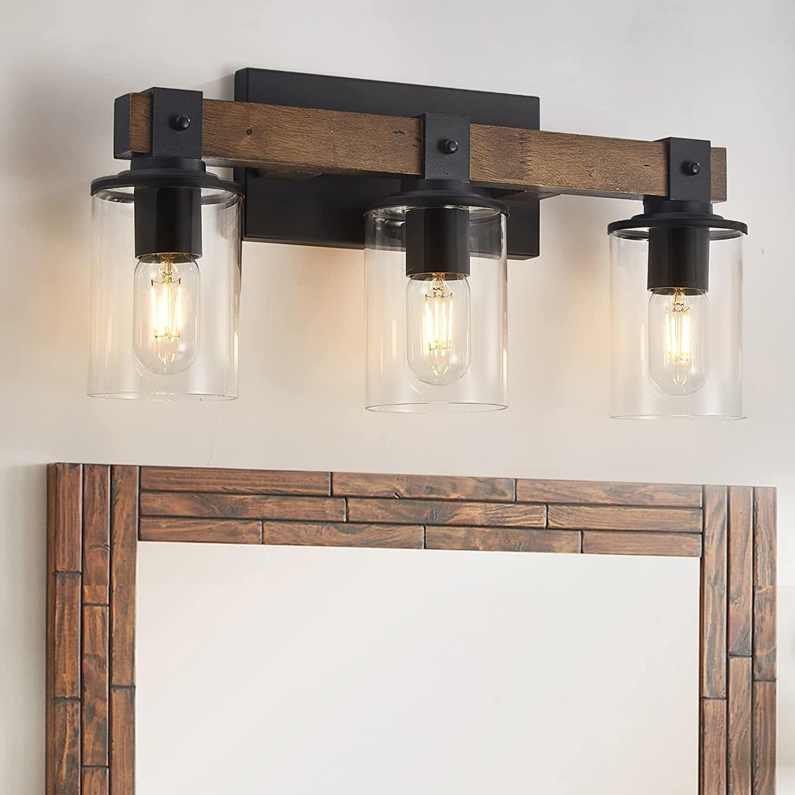 LOG BARN Bathroom Vanity Light Fixture, 4-Light Farmhouse Bathroom ...