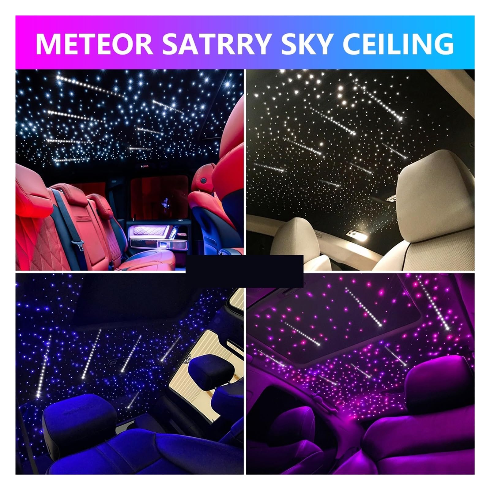 16W RGBW Twinkle Meteor Cielo Estrellado Techo Estrella Fugaz Techo De Coche Luz De Estrella Interior De Coche Lámparas De Fibra Óptica Led De Ambiente(Size:0.75mm 450pcs 3M)