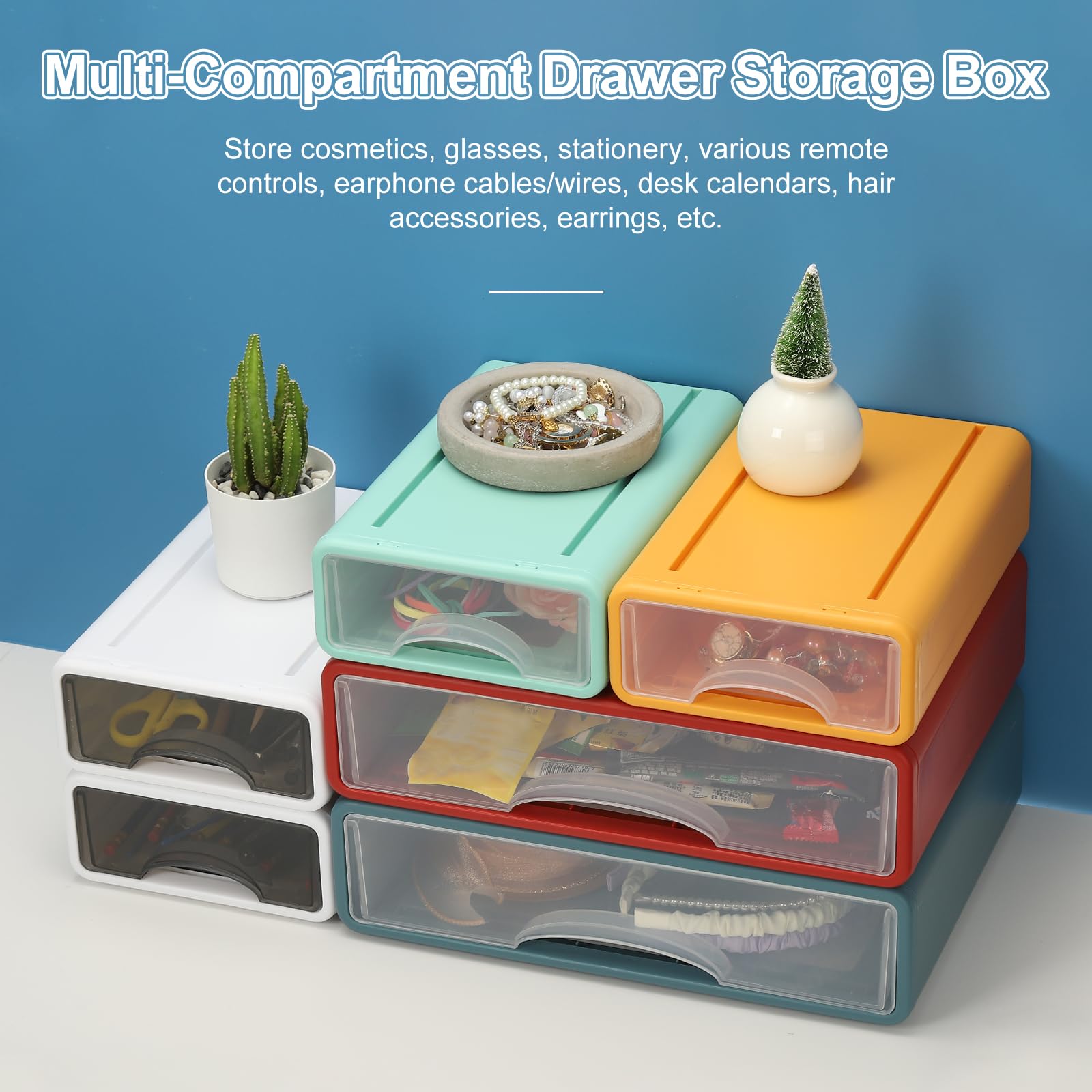 PATIKIL Cassettiere Impilabili Piccole, Cassettiere Impilabili Mini Organizer per Scrivania Bagno Carino Organizer per Cassetti in Plastica per Ufficio Desktop Pennelli Trucco, Bianco