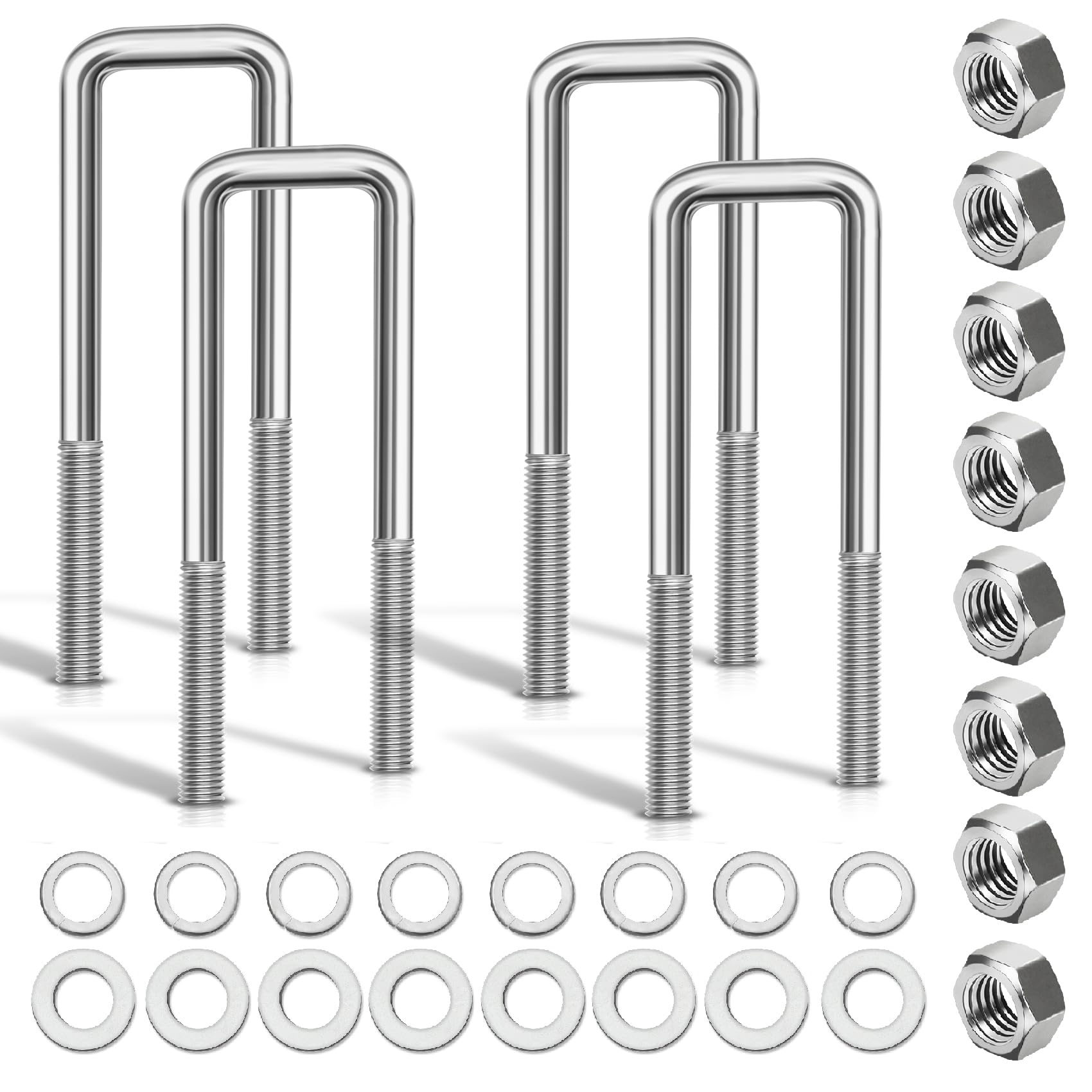 4 Pcs Hot Dipped Galvanized Square U-Bolts,2 inch Wide, (1/2" D x 2 1/16" W x 6 5/16" L) Boat Trailer U-Bolts with Washers and Nuts for Boat Trailer,Automobiles,Industrial,Heavy Duty U Bolt
