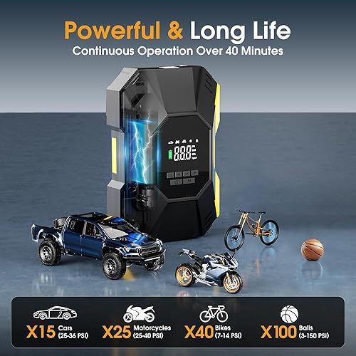 Miniatura 3 de Inflador de neumáticos, compresor de aire portátil, bomba de aire inalámbrica de 150 PSI para neumáticos de automóvil con batería recargable y
