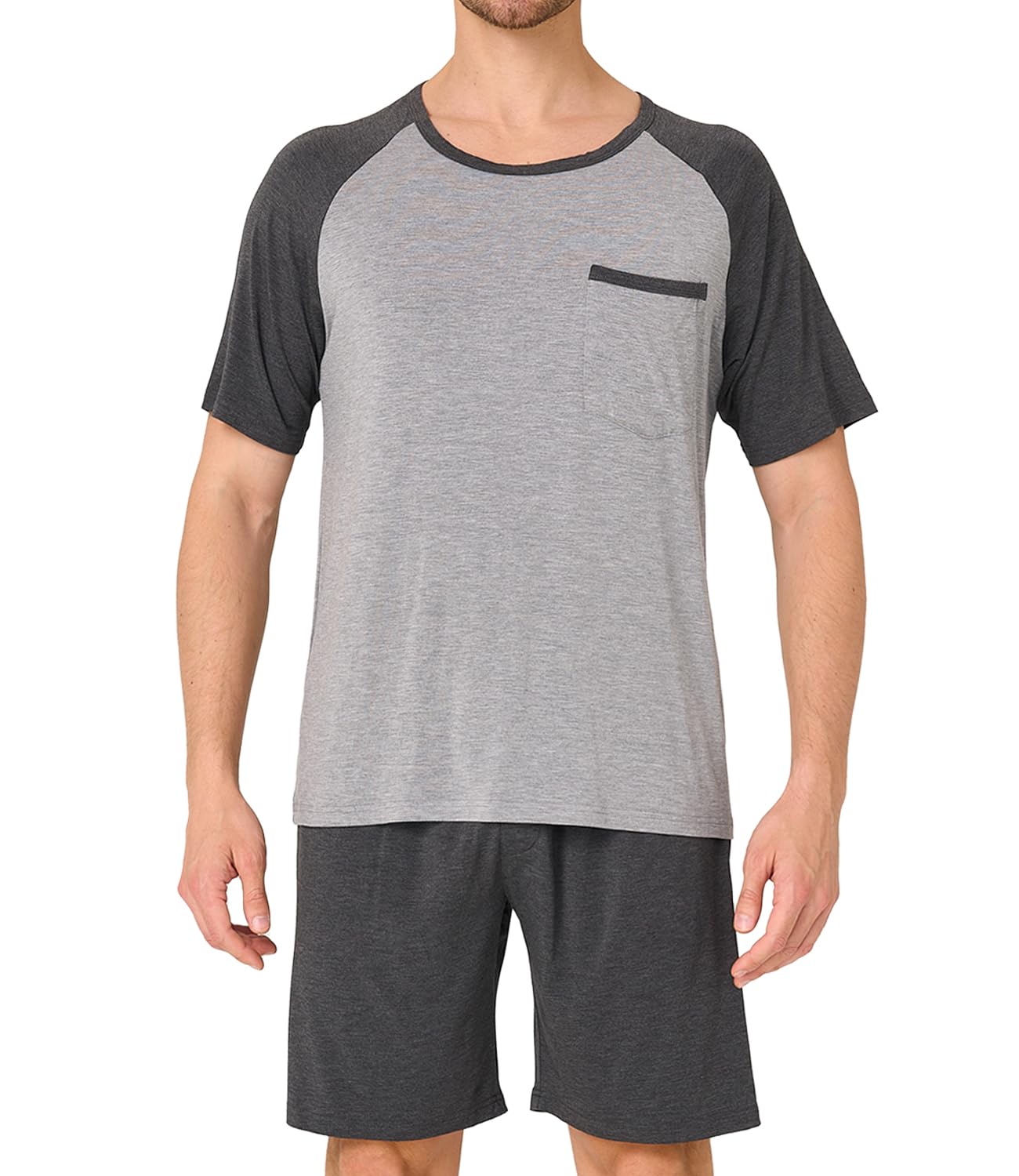 BAMBOO COOL Mens Pajama Set Summer Pjs Sleepwear Short Sleeve Shirts Soft Lightweight Sleep Sets Loungewear with Pockets