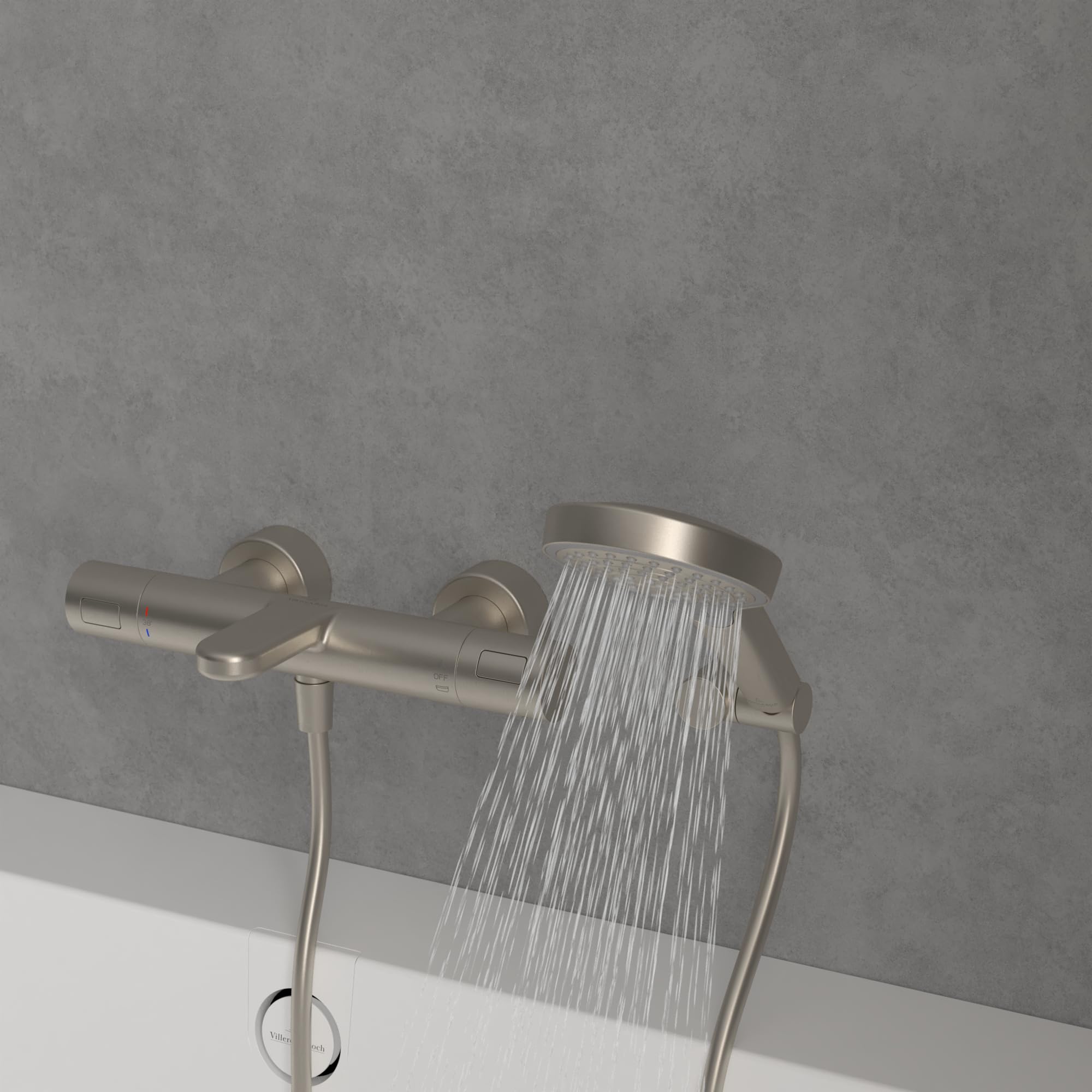 Villeroy & Boch Verve Showers słuchawka prysznicowa z 3 rodzajami strumienia, z wbudowanym zaworem zwrotnym, łatwa w czyszczeniu, okrągła, szczotkowany nikiel matowy