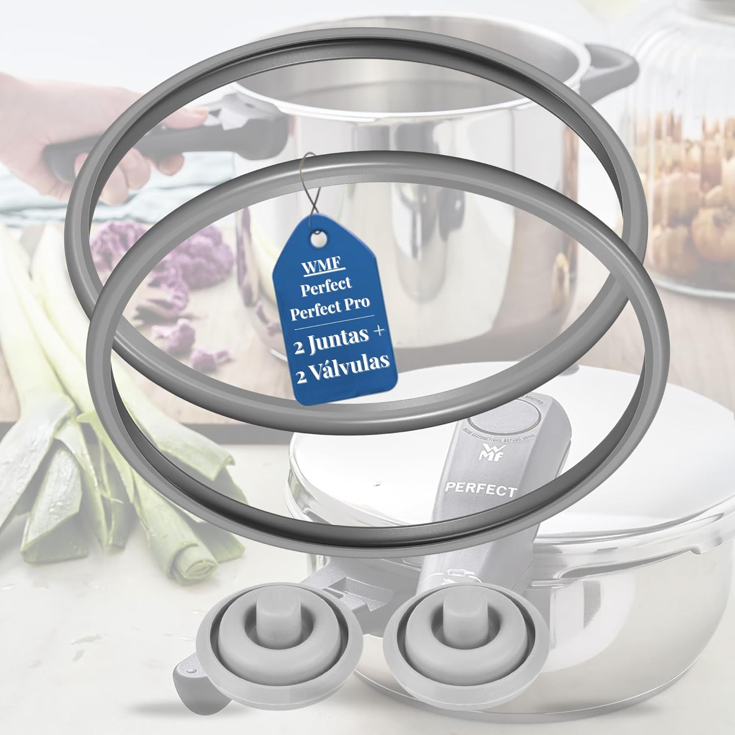 Pack of 2 WMF WMF Plus Ø22 cm (3L, 4.5 L, 6.5 L, 8.5 L) + 2 WMF Cooking Indicator Valve Ø3 cm, Pressure Cooker Rubber Gasket, Compatible Replacement