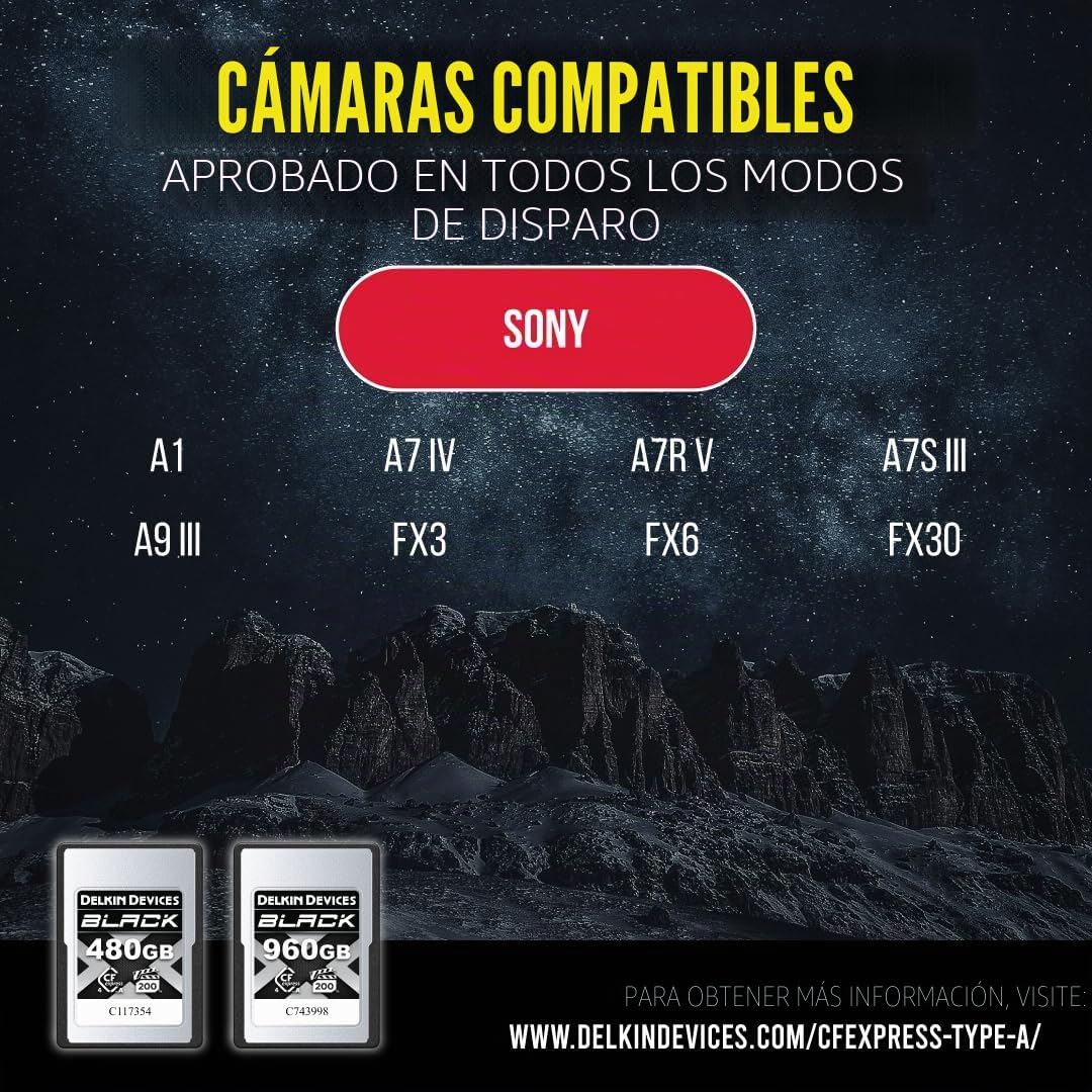 Delkin Devices Tarjeta de memoria CFexpress tipo A negra de 480 GB, hasta 1830 MB/s de lectura, velocidades de escritura de 1710 MB/s para video 8K, 6K y 4K, VPG200