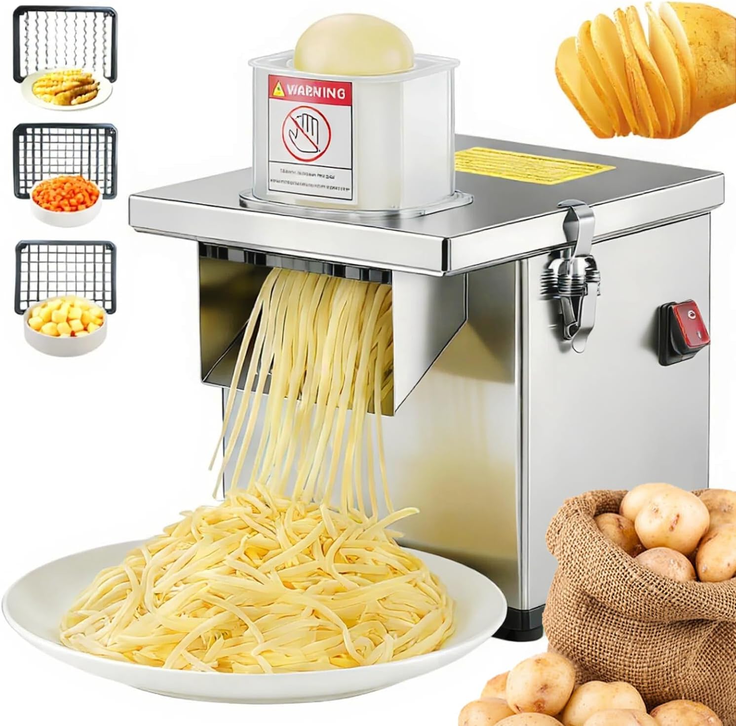 4 in 1 Commercial Vegetable Processor, 200W Electric Veggie Fruit Slicer Dicer Shredder & Strip Crinkle Cutter All Stainless Steel 110volt, for Commercial Home Use