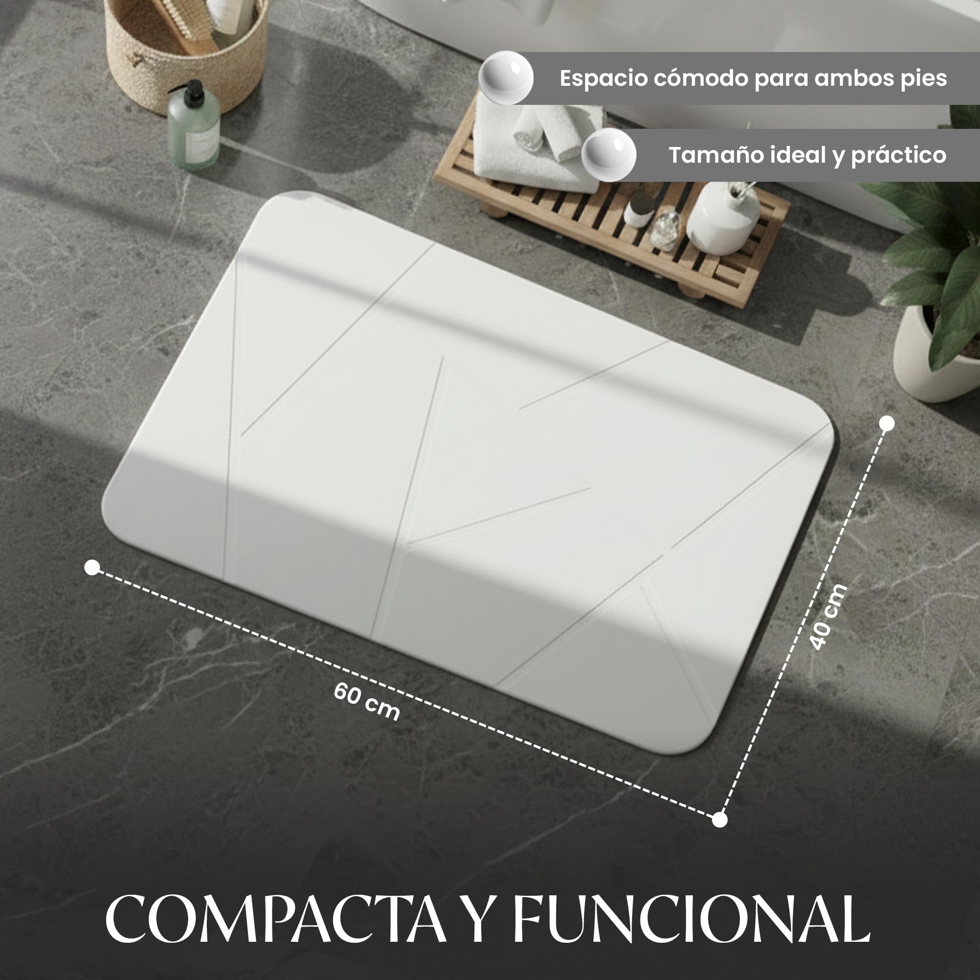 Alfombra Diatomita Baño 60x40 cm – Alfombra de Piedra Diatomita Secado Rápido, Antideslizante y Antibacteriana – Stone Bath Mat — view 2