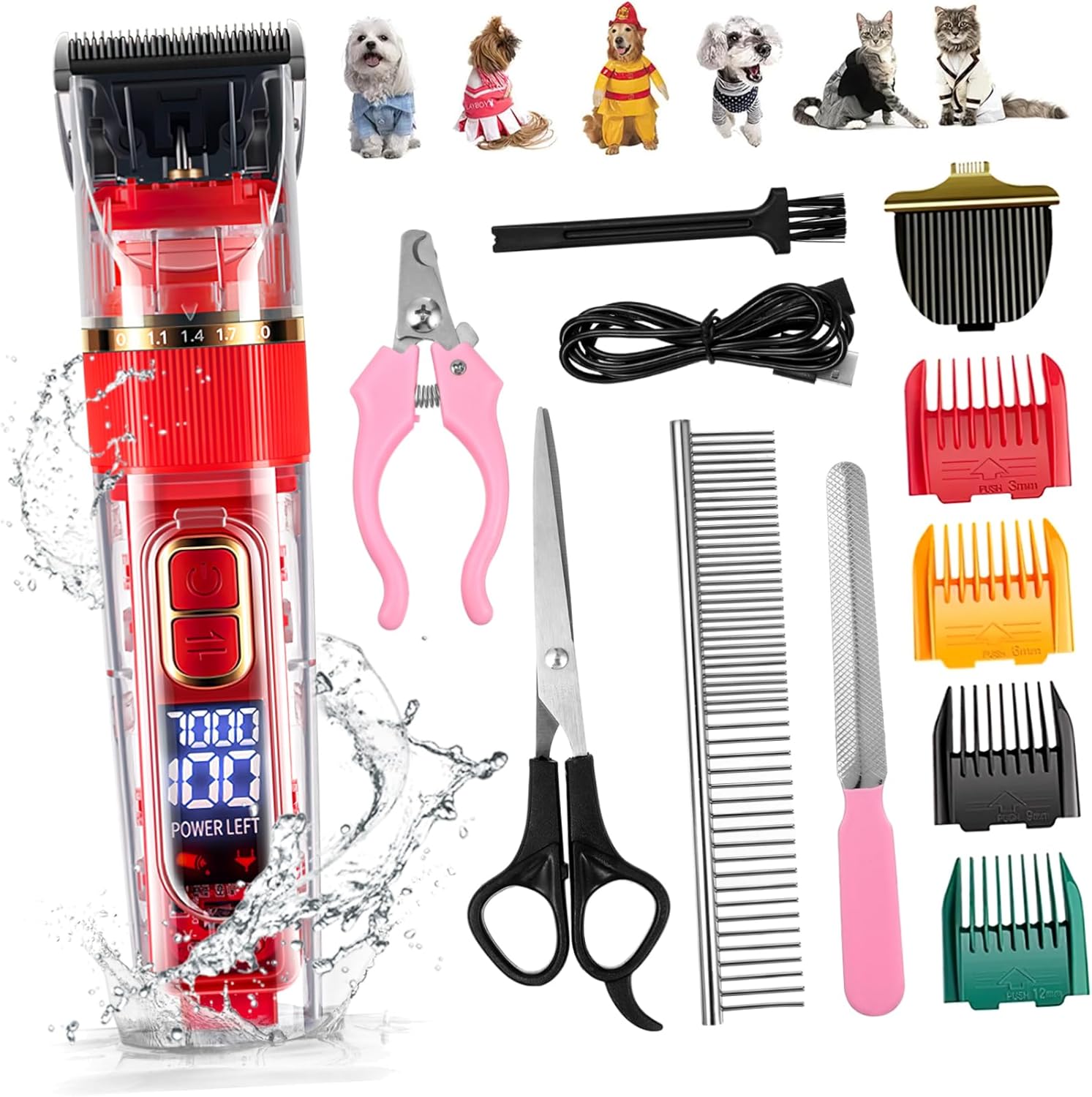 1Set Rechargeable Cordless Pet Grooming Clipper Low Noise Hair Clippers for Dogs and Cats with LED Screen Washable Design Comprehensive Accessories Easy to Use for Home