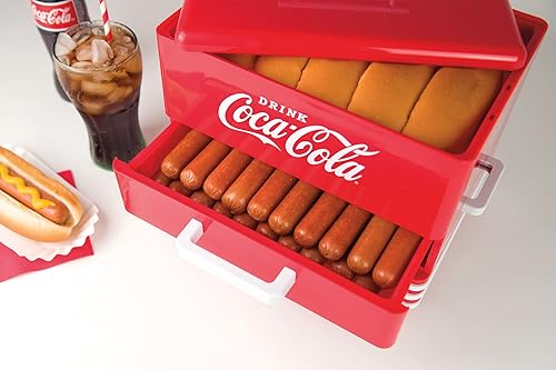 Miniatura 4 de Nostalgia Vaporizador y calentador de bollos para perros calientes de Coca-Cola extra grande, máquina de palomitas de maíz rojo y palomitas de maíz,