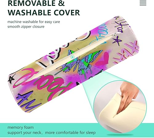 Miniatura 3 de JUNZAN Abstract Hand Writing Text Bolster Pillow and Cover Therapeutic Neck Roll Pillow Round Pillow Insert 17 Inch for Legs Support Pillow Cylinder