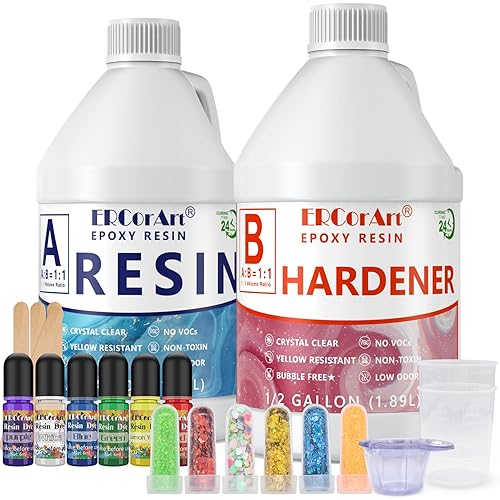 Kit de resina epoxi 2 galones transparente con pigmento, purpurina, resina de fundición 11 fácil de mezclar y endurecedor, resina epoxi