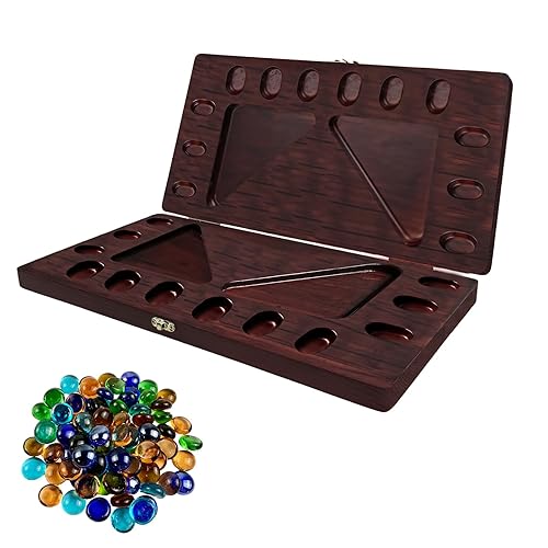 4-Player Mancala Board Game, Foldable Solid Wood with 110 Multi-Coloured