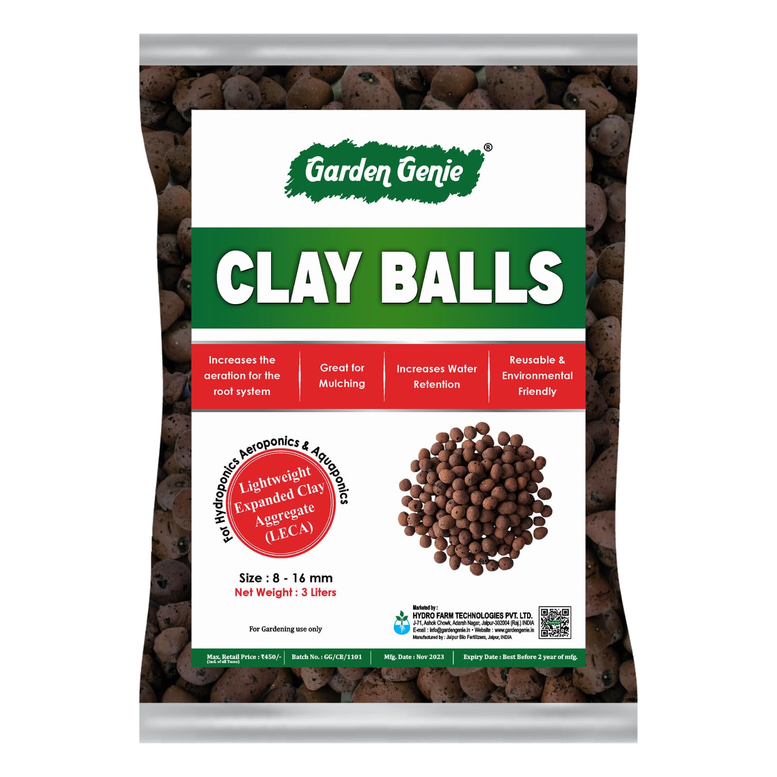 Garden Genie Clay Balls for Plants 3 Liters, Hydrotons Leca Balls for Multiple Uses - Hydroponics, Aeroponics and Aquaponics, Indoor and Outdoor Pots Decoration and Garden Beds (8-16 mm) (B0C7CJNJ66) Amazon Price History, Amazon Price Tracker