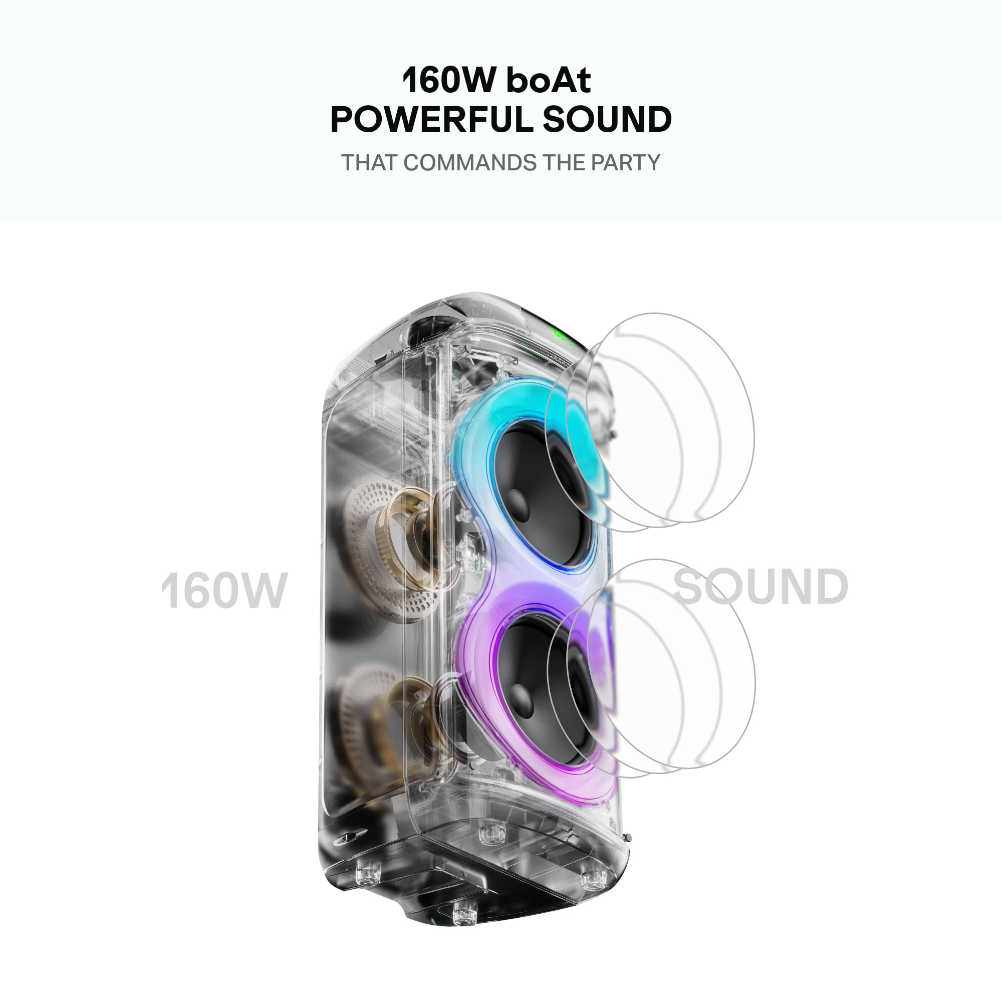 boAt 2026 Launch PartyPal 390 Plus, Karaoke Auto-Tuner, 160W Output, 1 UHF Wireless Microphone, Vibrant RGB LEDs, Hearables App Support, TWS Mode, Guitar Input Port, Multi-Compatibility (Onyx Black) — Amazon image 4