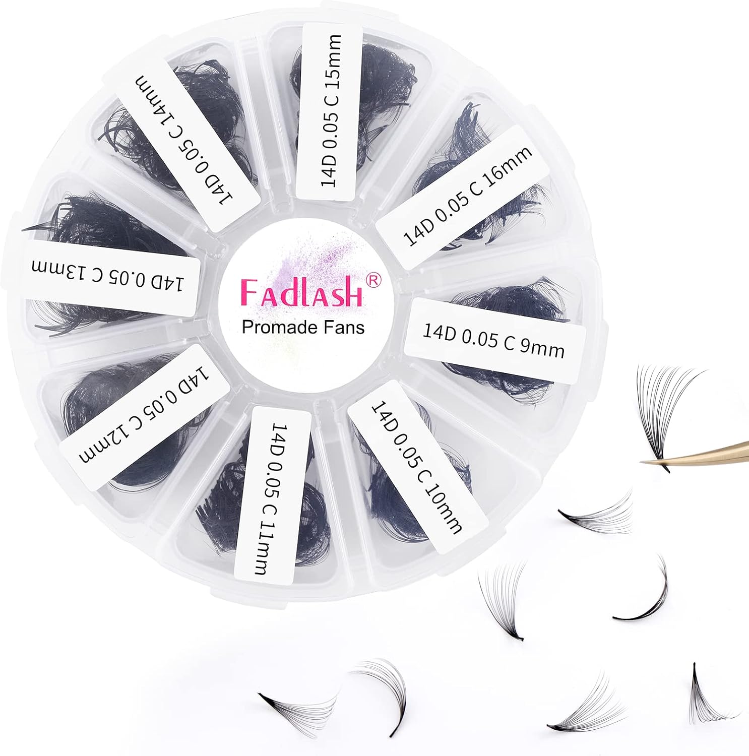 Premade Volume Eyelash Extensions 14D 0.05 C Curl 1000pcs Russian Lashes 9-16mm Mixed Tray Pre-Made Russian Lashes Handmade Promade Loose Fans