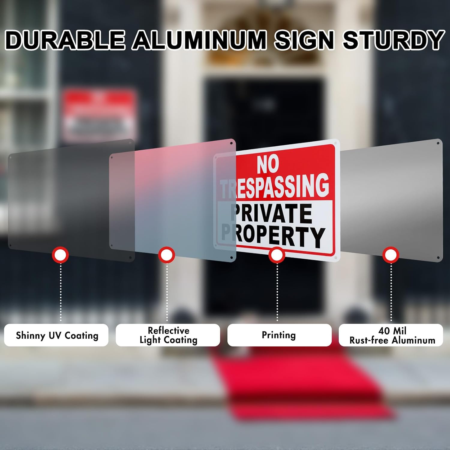 2 Pack No Trespassing Signs Private Property – 10x7 Inch 40 Mil Rust Free Aluminum, Reflective Warning Sign, UV Printed, Weatherproof & Easy to Mount, High Visibility Security Sign for Home & Business