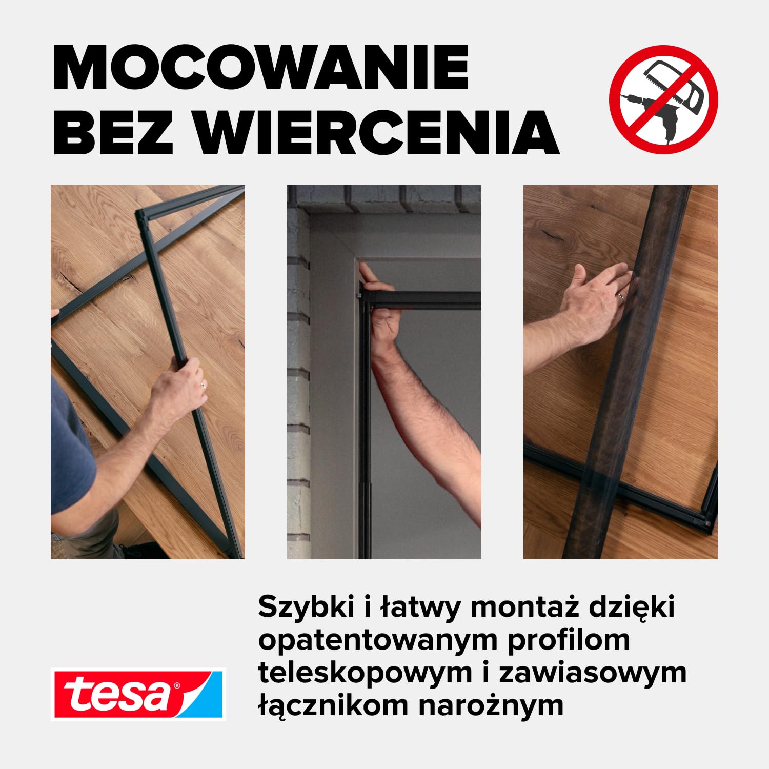 tesa INSECT STOP FALT Aluminum Frame for Windows - składana aluminiowa rama, siatka z regulacją teleskopową - 80 x 80 cm do 140 x 140 cm - antracyt