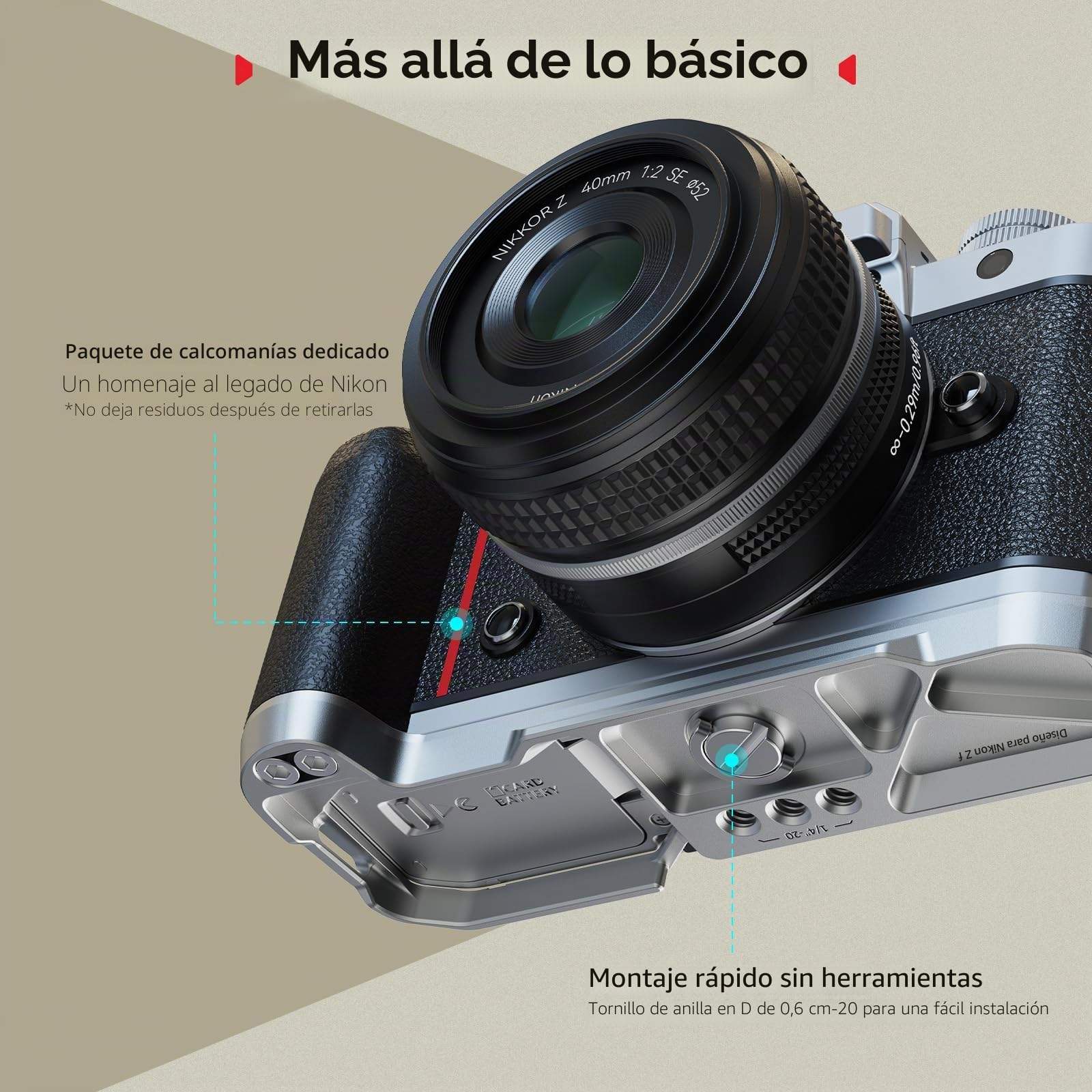 SMALLRIG Empuñadura en L de Silicona para Nikon Z f con Placa QR para Arca, Agujero para Correa y Roscas 1/4"-20 para Trípodes (Silicona Negro) - 5706